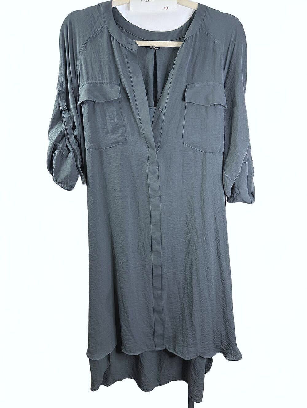 Simply Vera Vera Wang XL Utility Shirt Dress Blue Gray High Low Roll Tab NWT